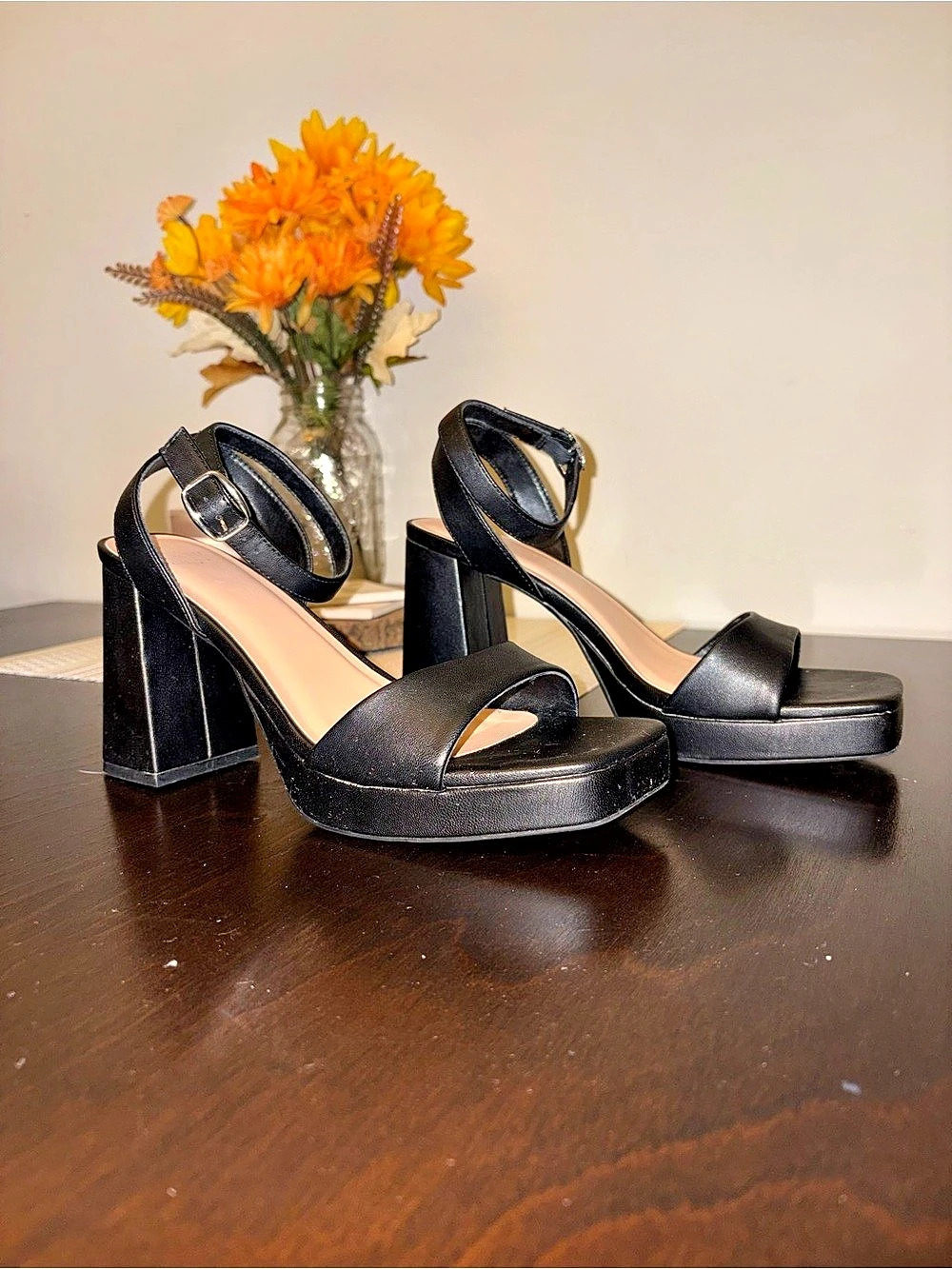 A New Day Haley Ankle Strap Single Band Flare Heels Flare Heels Black US 8